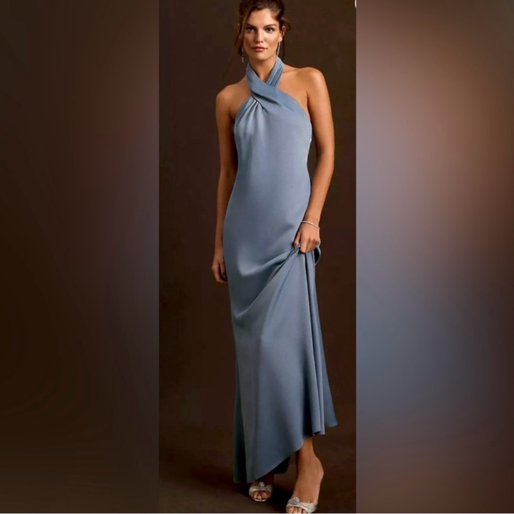 BHLDN Slate Blue Halter Maxi Dress